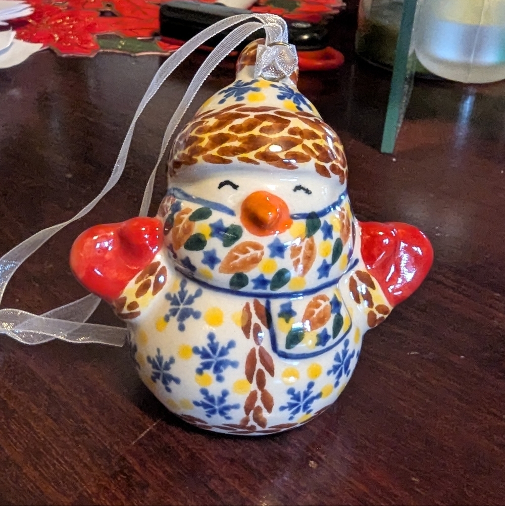 Polish Pottery Snowman Ornament